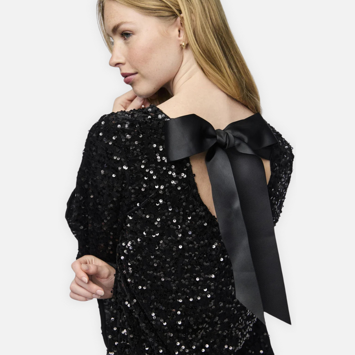 Ella - Black Sequin Dress with Bow