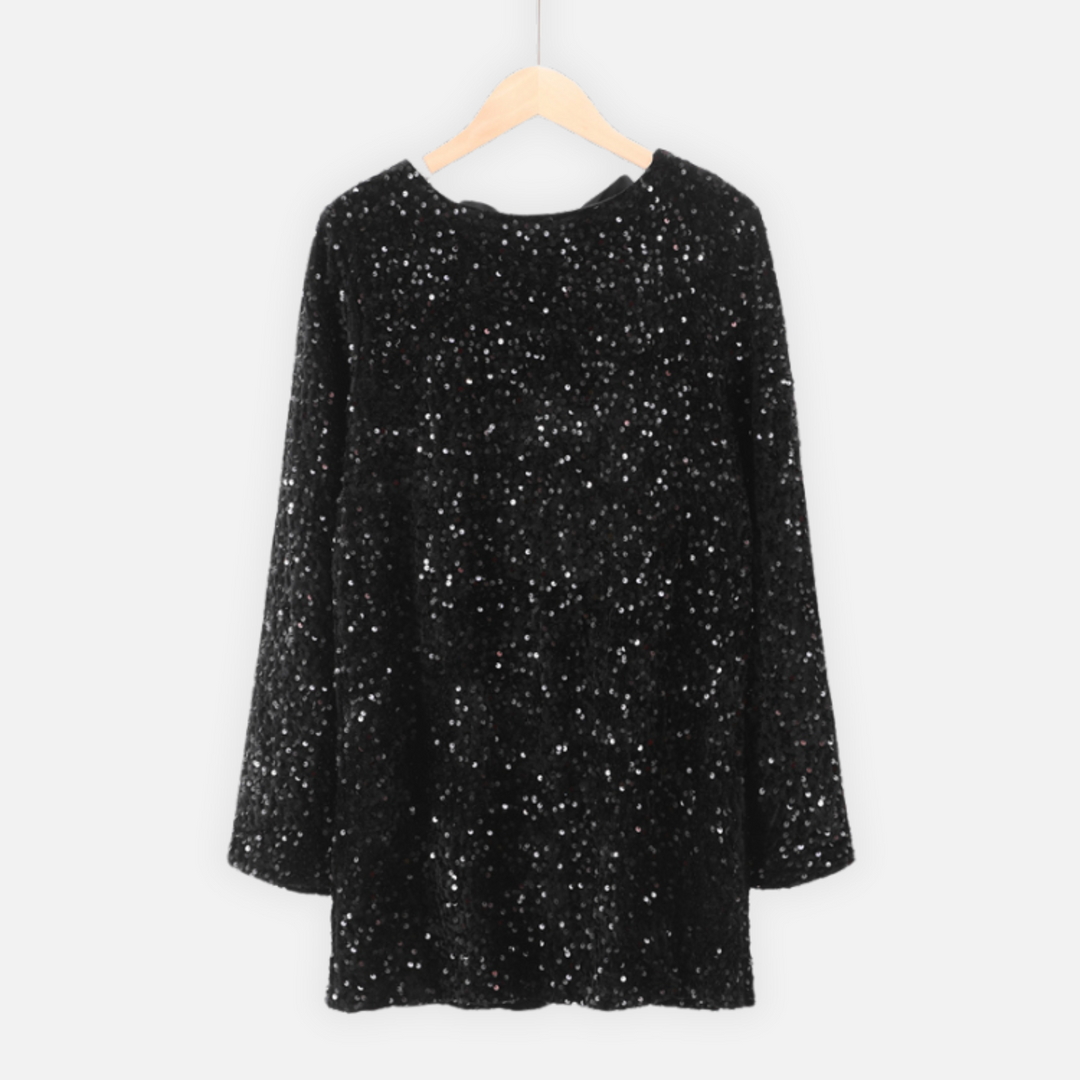 Ella - Black Sequin Dress with Bow