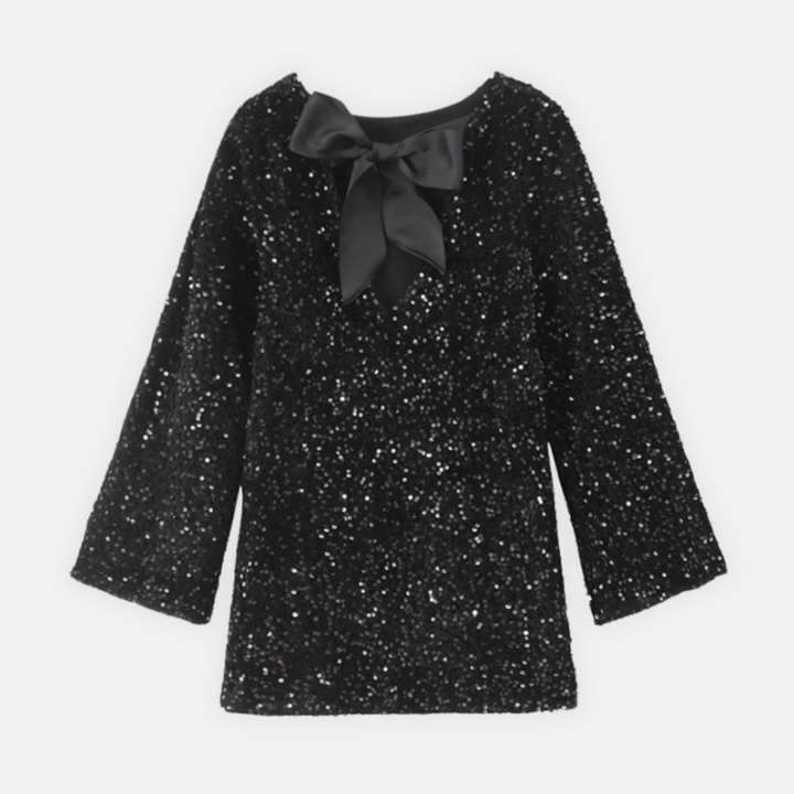 Ella - Black Sequin Dress with Bow